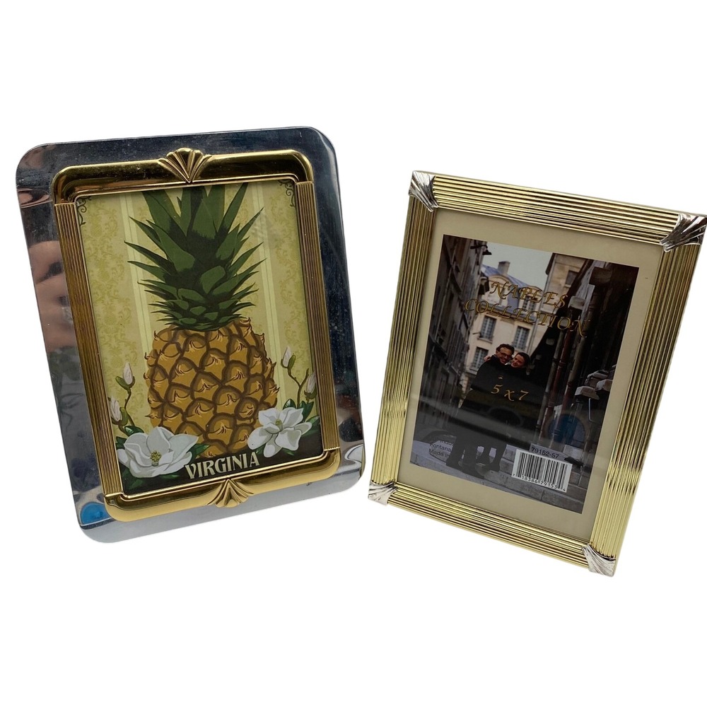 Two Tone Metal Picture Frames Set of 2 Vintage Gold Silver‎ Art Deco 5x7 Photo
